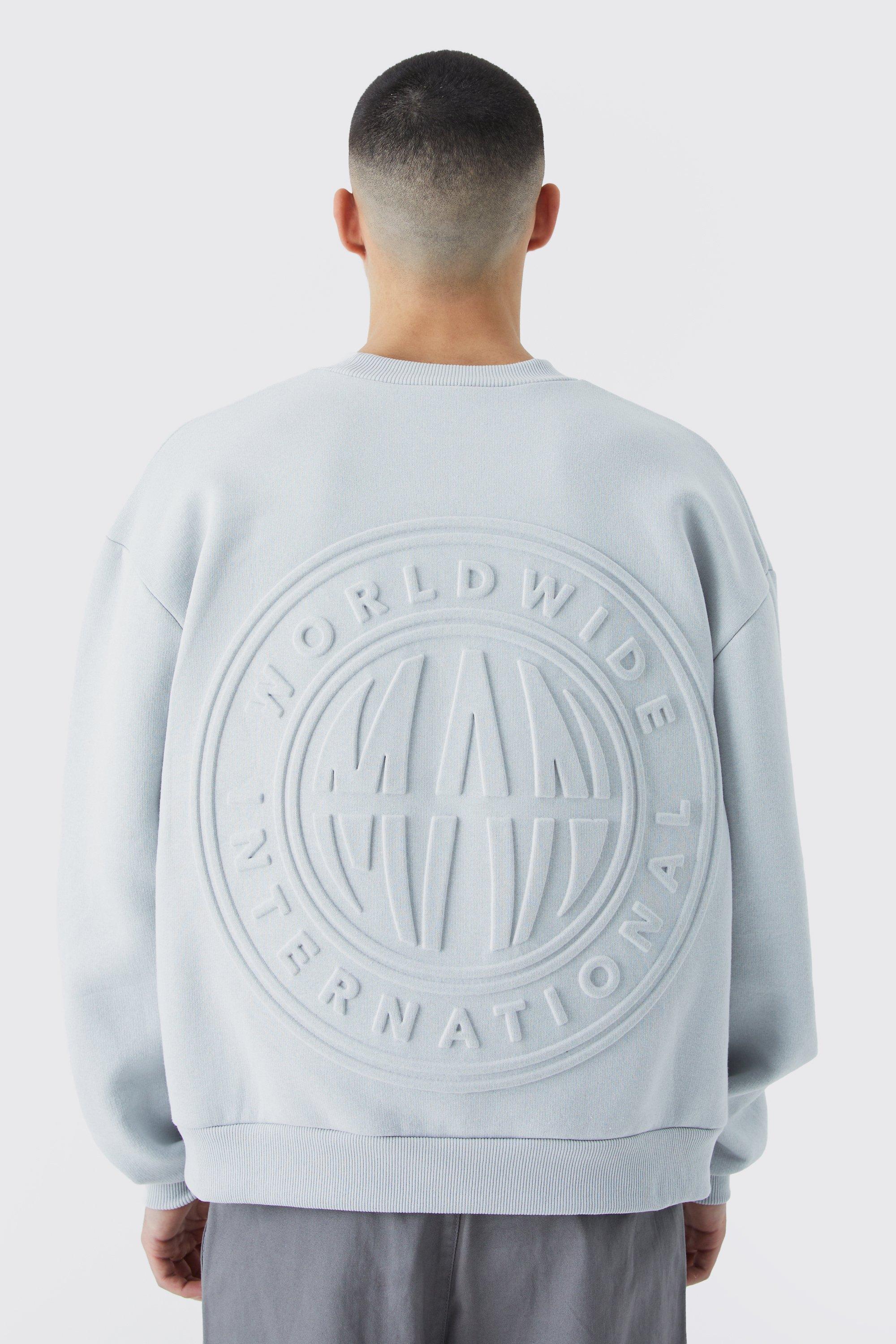 Man Oversized Boxy Emboss Sweatshirt | boohooMAN UK